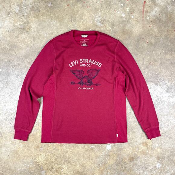 Levi’s Thermal Long Sleeve Shirt Men’s XL Deep Red Burgundy Eagle Graphic Logo - Picture 1 of 9